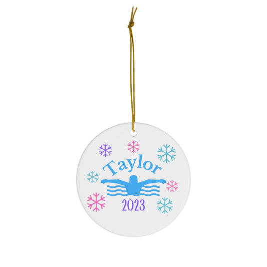 Swim Ornament, 2023 Personalized Swim Christmas Ornament, Ceramic Tree Ornament For Swimmers, Gift for Men and Women
