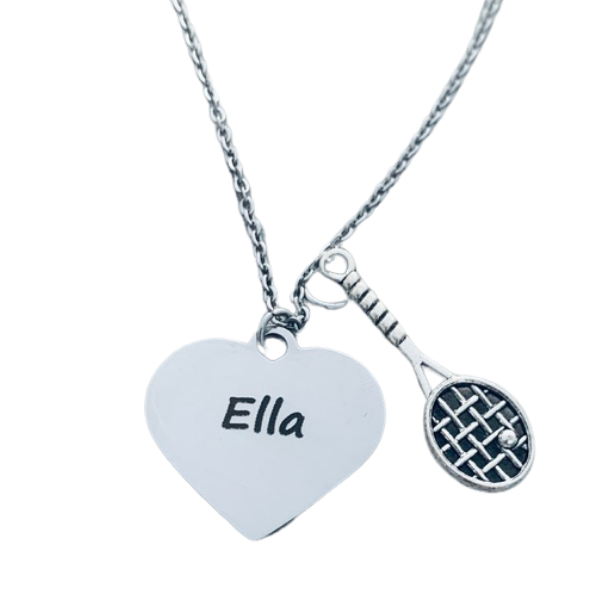 Personalized Engraved Tennis Charm Necklace
