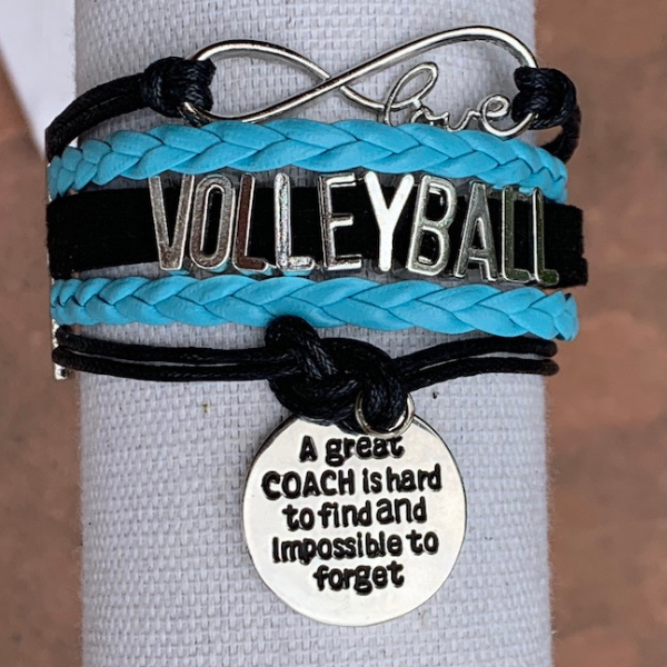 Girls Volleyball Blue and Black Infinity Bracelet - Pick Charm - Sportybella