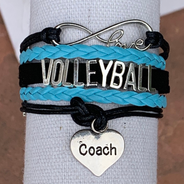 Girls Volleyball Blue and Black Infinity Bracelet - Pick Charm - Sportybella