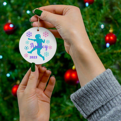 Personalized Little Girls Soccer Christmas Ornament