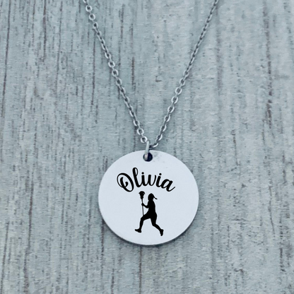 Girls Engraved Lacrosse Charm Necklace
