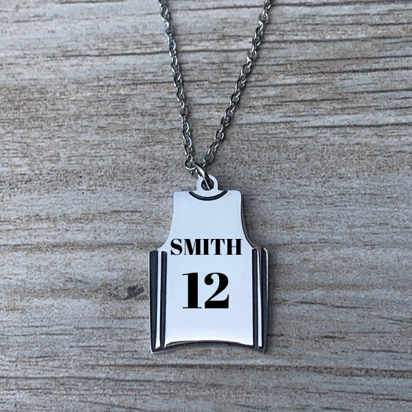 Engraved Basketball Jersey Necklace