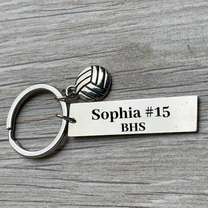 Personalized Engraved Bar Volleyball Keychain