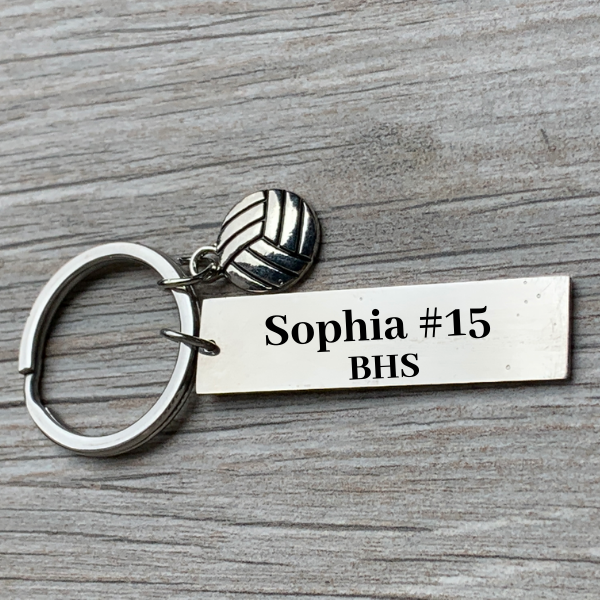 Personalized Engraved Bar Volleyball Keychain