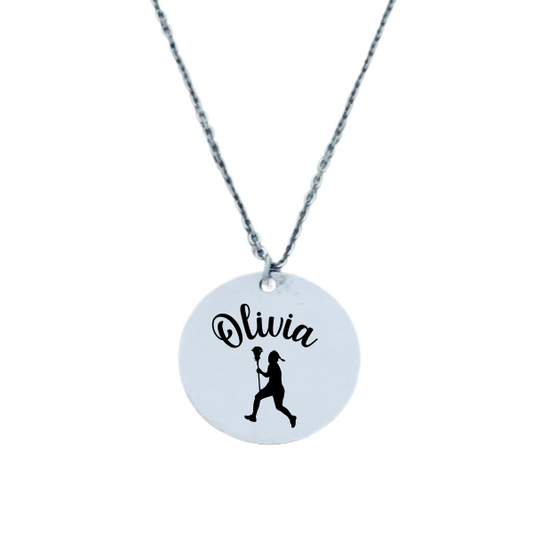 Girls Engraved Lacrosse Charm Necklace
