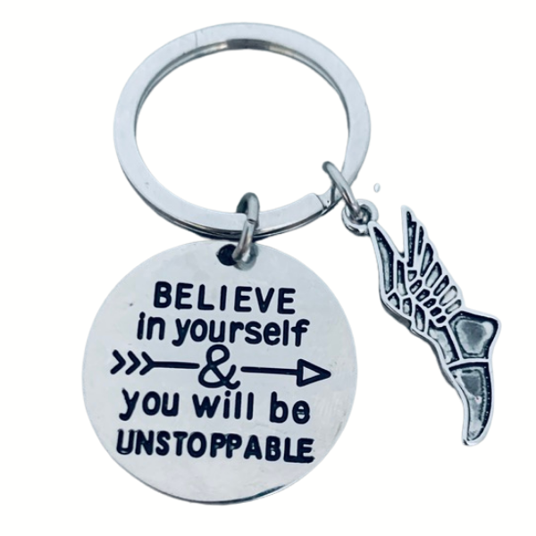 Track and Field Keychain - Believe in Yourself & You Will Be Unstoppable