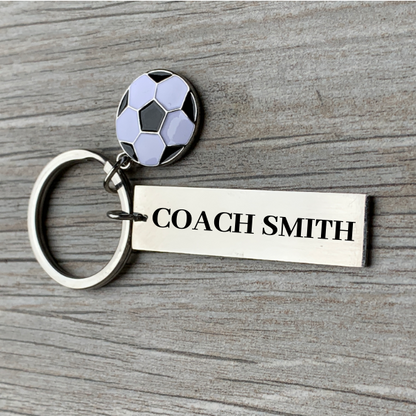 Engraved Soccer Coach Bar Keychain