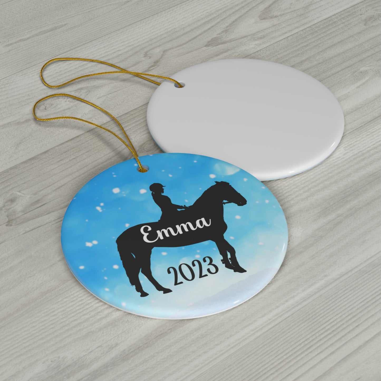 Equestrian Ornament, Personalized Christmas Ceramic Horseback Riding Christmas Tree Ornament, Gifts for Horse Lovers