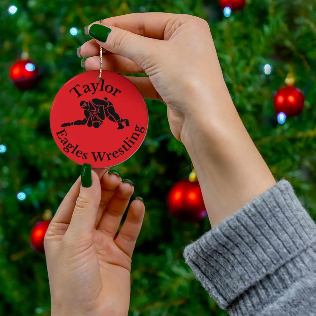 Wrestling Ornament, Personalized Wrestling Christmas Ornament, Ceramic Tree Ornament for Wrestlers