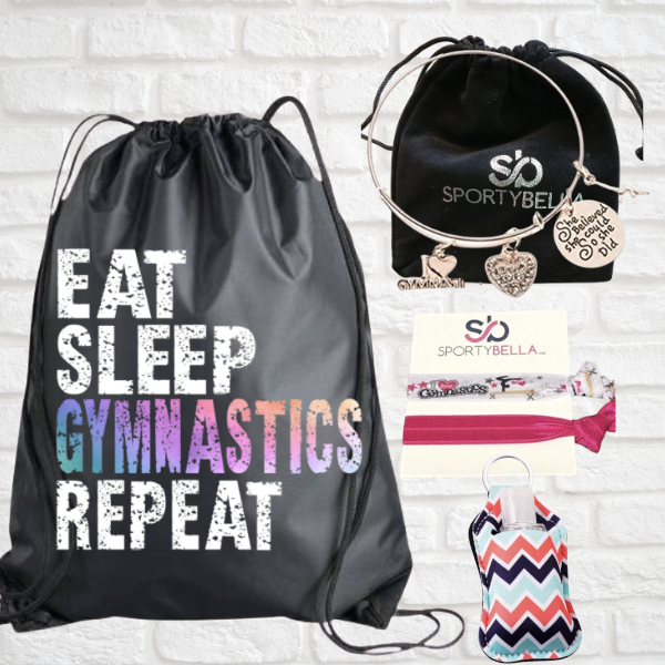 Gymnastics Sportybag - Eat Sleep Gymnastics Repeat Nylon Drawstring Bag- gift bundle