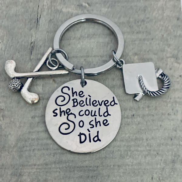 girls golf Graduation Keychain - She Believed She Could-