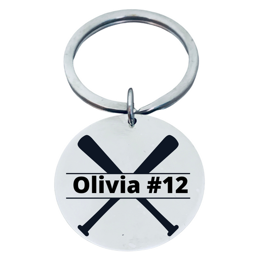 Personalized Engraved Softball Bat and Ball Keychain