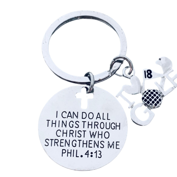 Golf I Can Do All Things Through Christ Who Strengthens Me Phil. 4:13 Charm Keychain