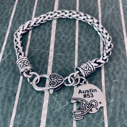 Football Bracelet for Moms with Engraved Name and Jersey Number