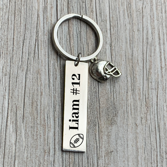 Personalized Engraved Football Keychain with Name and Number - Pick Charm