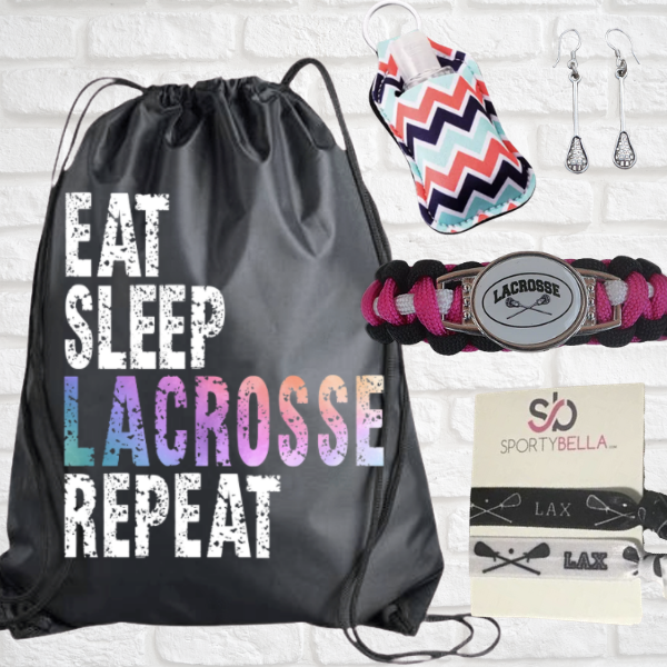 girls Lacrosse Sportybag - Eat Sleep Lacrosse Repeat Nylon Drawstring Bag