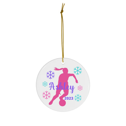 Soccer Ornament, Personalized Girls Soccer Christmas Ornament, 2023 Ceramic Tree Ornament for Women, Gift for Mom, Wife, Grandma