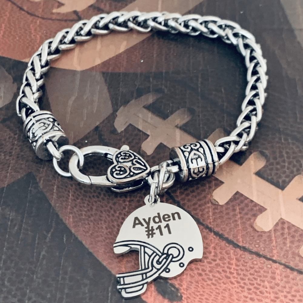 Football Bracelet for Moms with Engraved Jersey Number and Name