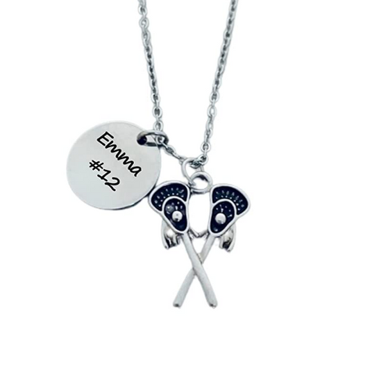 Engraved Lacrosse Charm Necklace - Pick Style