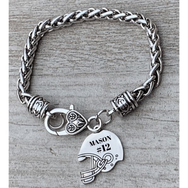 Football Bracelet for Moms with Engraved Football Helmet