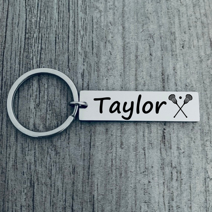 Boys Personalized Engraved Lacrosse Bar Keychain