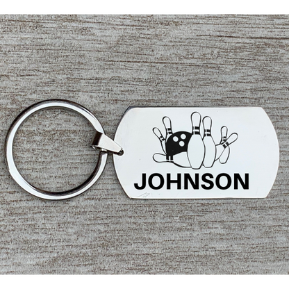 Personalized Engraved Bowling Keychain - Rectangular
