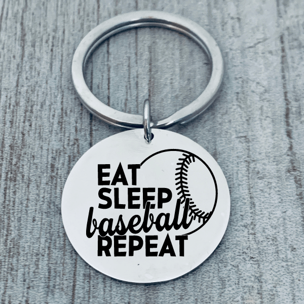 Baseball Keychain - Eat, Sleep, Baseball, Repeat