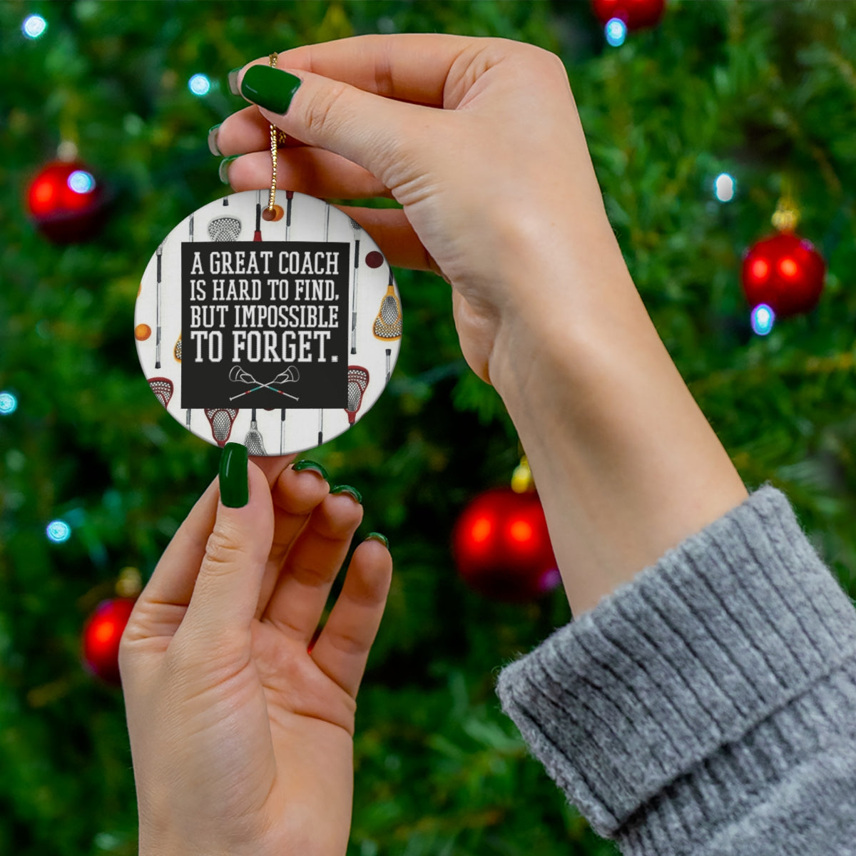 Lacrosse Coach Ornament - White