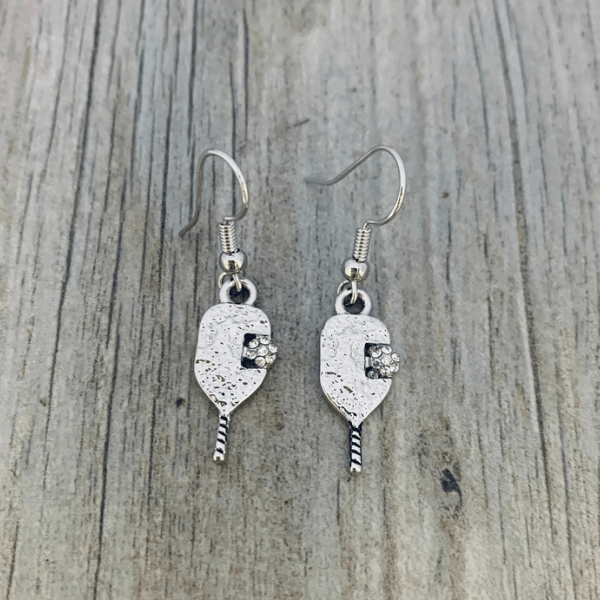 Pickleball earrings with rhinestones