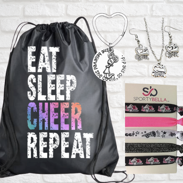 Cheer Gift Bundle - Eat Sleep Cher Repeat Nylon Drawstring Bag