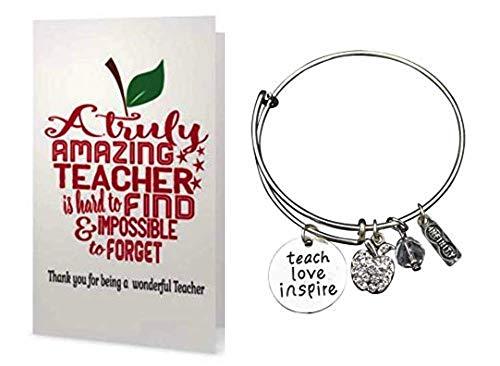 Teacher Bangle Bracelet and Card Gift Set- Teacher Jewelry, Teacher Gift, Show Your Teacher Appreciation Thank You Gifts for Teachers - Infinity Collection