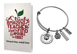 Teacher Bangle Bracelet and Card Gift Set- Teacher Jewelry, Teacher Gift, Show Your Teacher Appreciation Thank You Gifts for Teachers - Infinity Collection