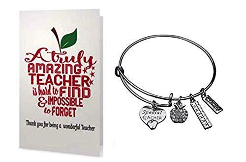 Teacher Bangle Bracelet and Card Gift Set- Teacher Jewelry, Teacher Gift, Show Your Teacher Appreciation Thank You Gifts for Teachers - Infinity Collection