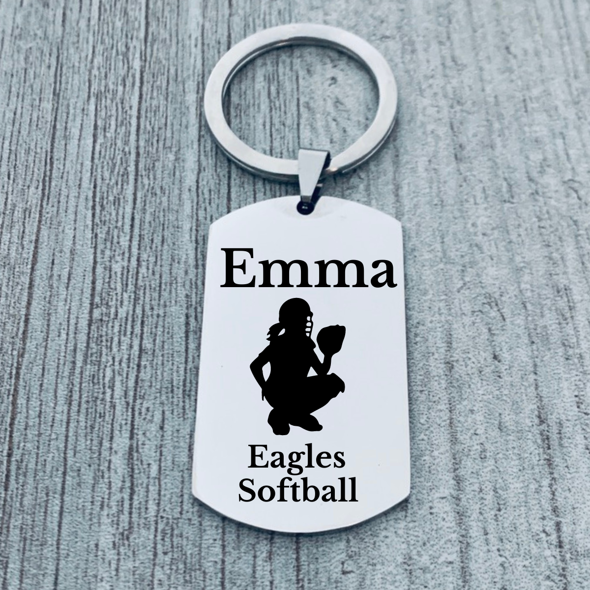 Personalized Softball Dog Tag Keychain