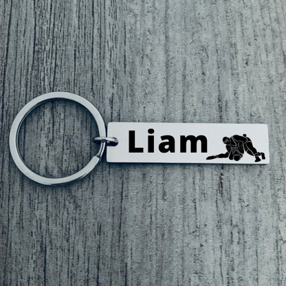 Personalized Engraved Wrestling Bar Keychain