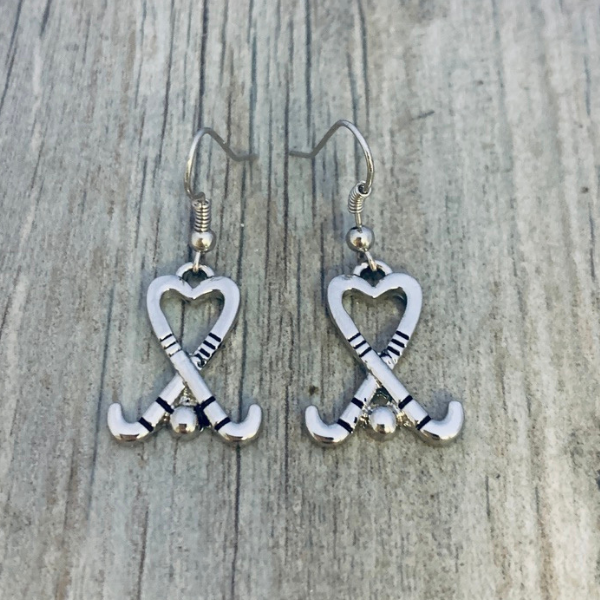 Field Hockey Heart Stick Dangle Earrings