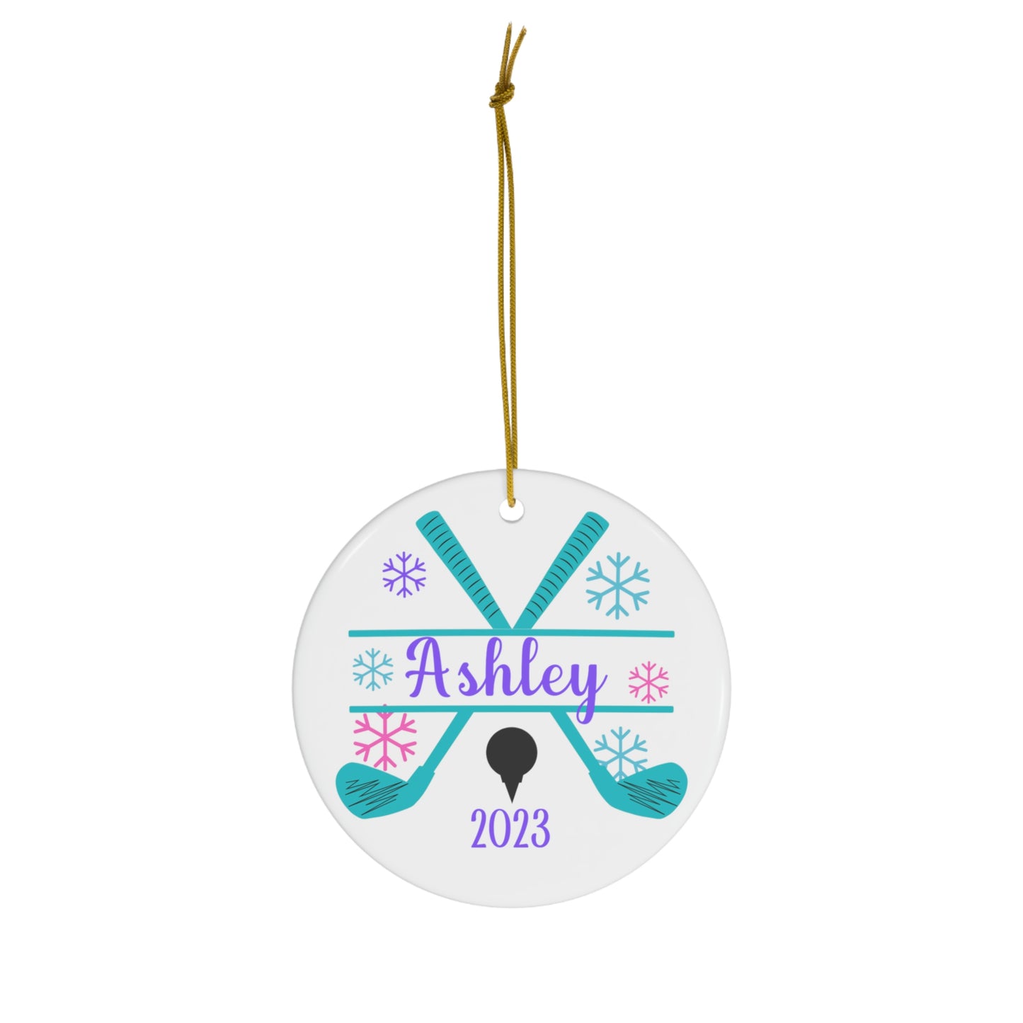 Girls Golf Ornament, Personalized Christmas Ceramic Golf Christmas Tree Ornament for Golfers, 2023 Holiday Ornament