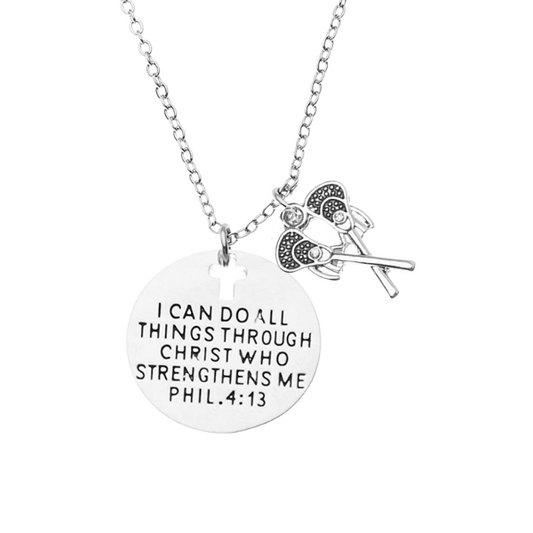 Girls Lacrosse Necklace- I Can Do All Things Through Christ Who Strengthens Me
