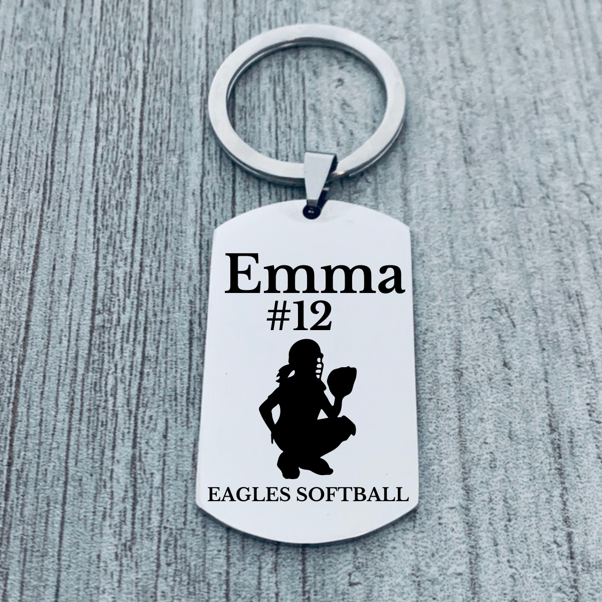 Personalized Softball Dog Tag Keychain