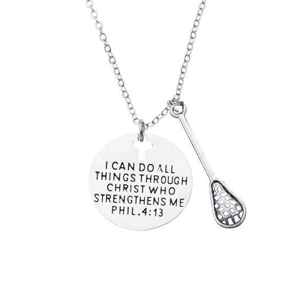 Girls Lacrosse Necklace- I Can Do All Things Through Christ Who Strengthens Me