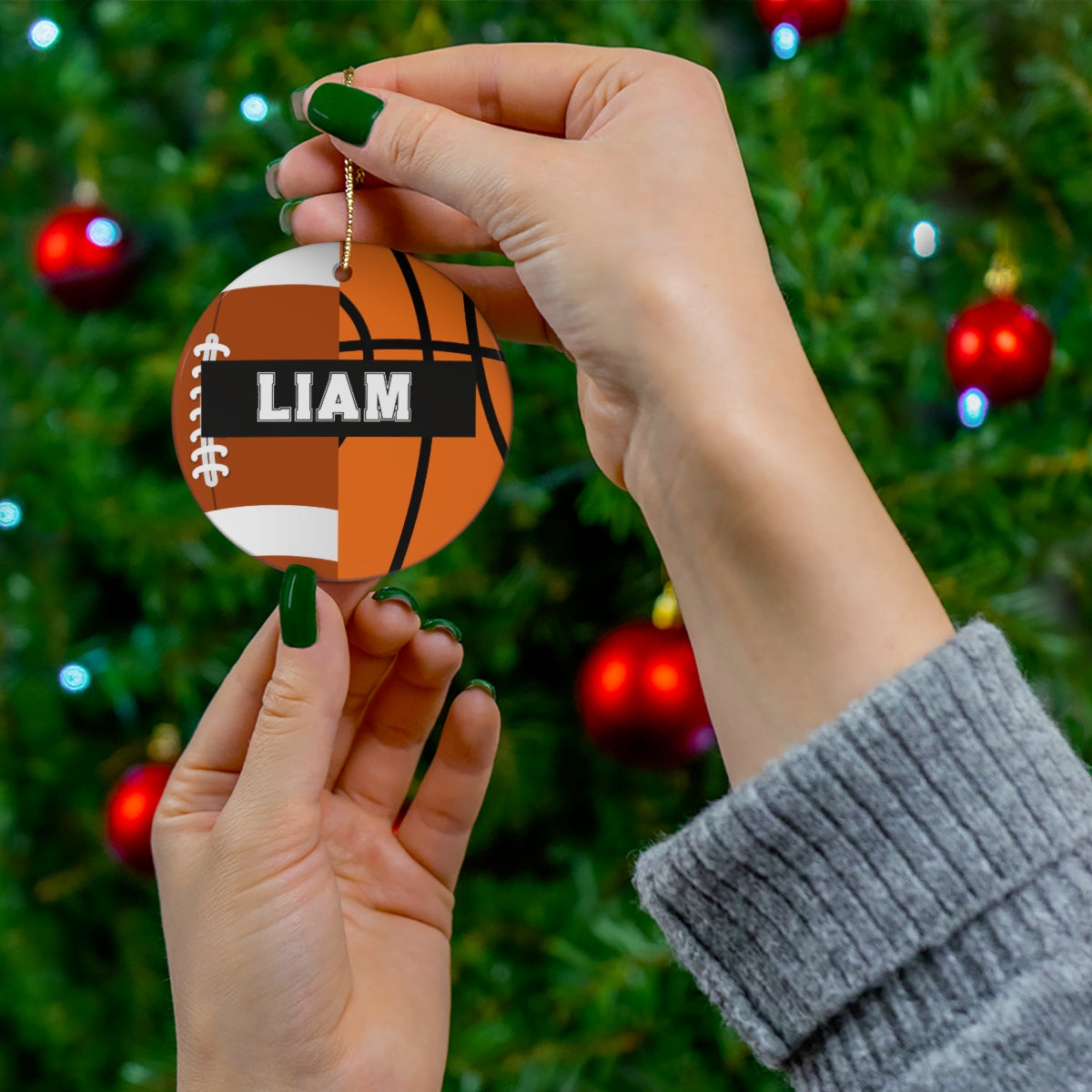 Basketball Football Christmas Ornament - 2 Sport Athlete