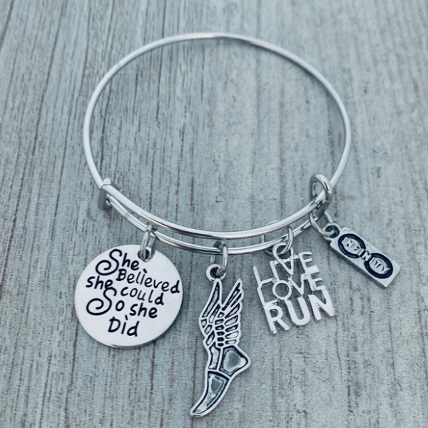 Track and Field Bangle Bracelet- She Believed She Could So She Did