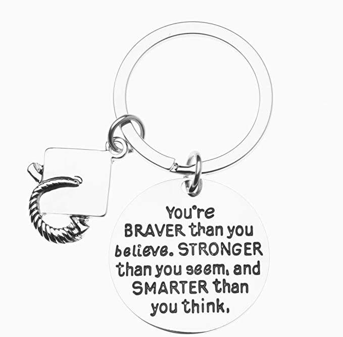Graduation Keychain, Inspirational You’re Braver Than You Believe, Stronger Than You Seem & Smarter You Think Jewelry