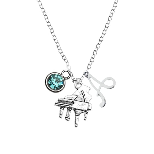 Personalized Piano Necklace with Birthstone & Letter