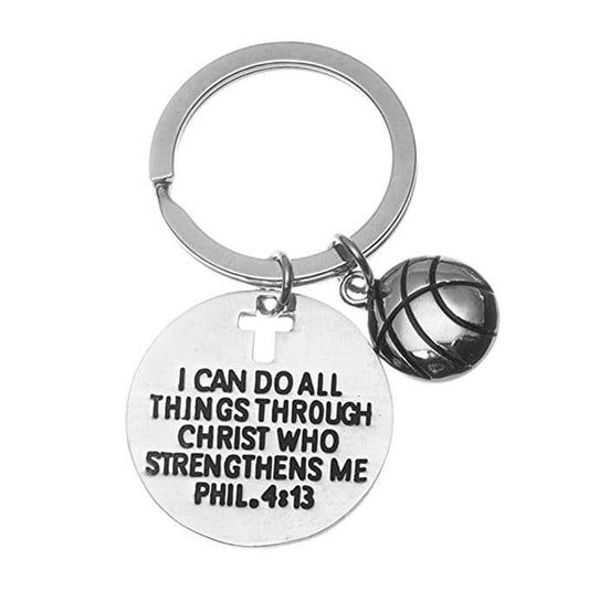 Basketball Christian I Can Do All Things Through Christ Who Strengthen Keychain - Sportybella