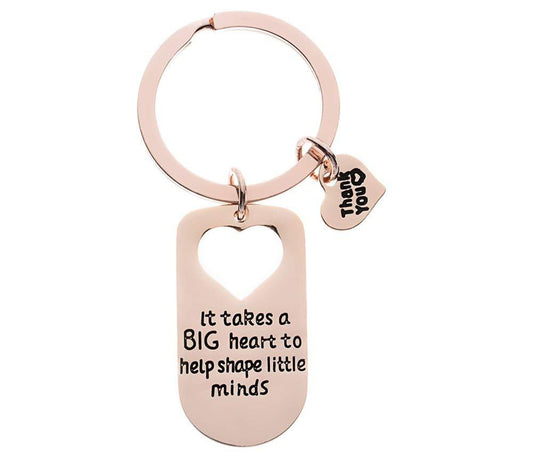 Teacher Charm Keychain, It Takes Big Heart to Teach Little Minds Rose Gold Jewelry - Infinity Collection