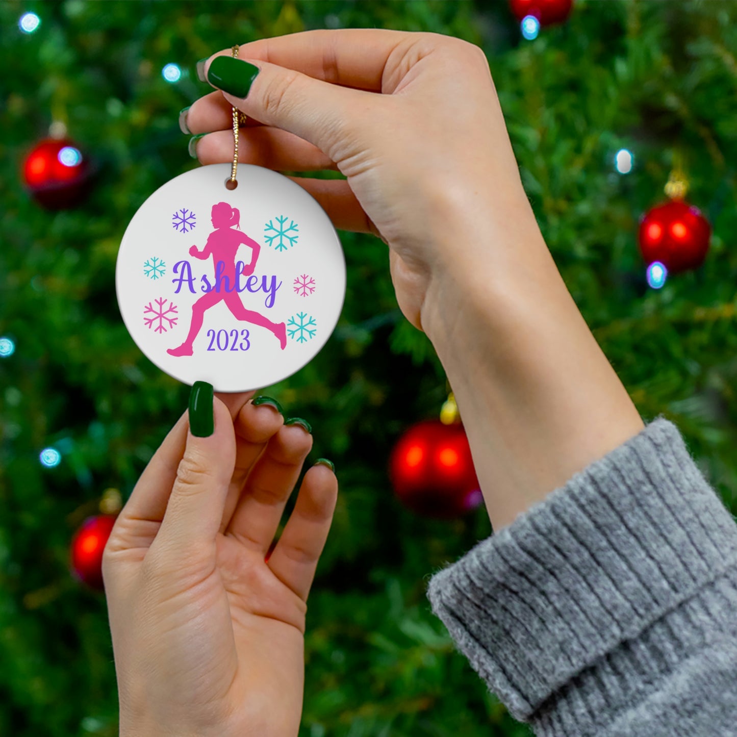 Runner Ornament, Personalized Runner Christmas Ornament, 2023 Ceramic Tree Ornament for Women, Gift for Mom, Wife, Grandma