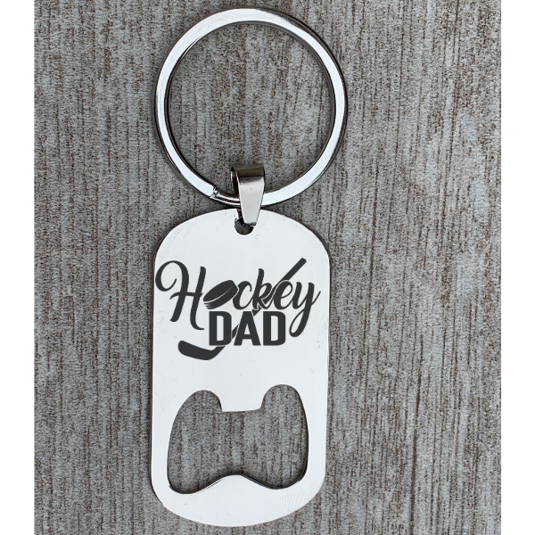 Ice Hockey Dad Stainless Steel Bottle Opener Keychain