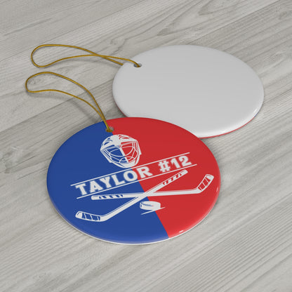 Personalized Ice Hockey Christmas Ornament - Blue & Red